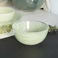 Service de vaisselle en verre vert mat, motif artistique éclaboussures d'encre, comprenant un bol à riz, un saladier et un bol à fruits pour la cuisine domestique