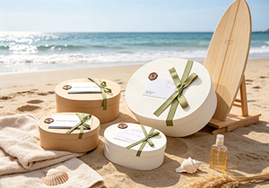 Boîtes cadeaux ovales haut de gamme avec couvercle, fermeture magnétique, en carton kraft épais blanc, ruban imprimé, sceau de cire, cartes de vœux découpées - Product Image 3