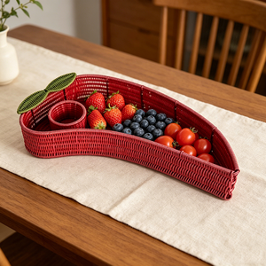 ตะกร้าอีสเตอร์สีชมพู ตะกร้าหวายสานมืออเนกประสงค์ ถาดเสิร์ฟผลไม้และขนม สำหรับตกแต่งบ้านและห้องนั่งเล่น - Product Image 5