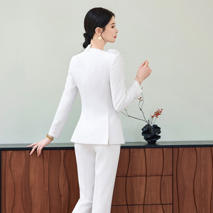 Women's Suit Set Solid Color Polyester Fiber 100% Worsted Spring Work Casual Elegant Slim Fit Two Piece Jacket Trousers - Product Image 3