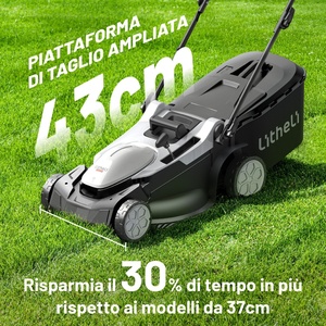 Litheli Industrial DIY Lawn <b>Mower</b> 43cm 2x20V Batteries 4.0Ah 1600W 30-60min Runtime Height Adjustable 20-120mm - Product Image 2