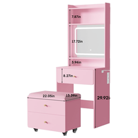 Meilleures ventes FSC : Ensemble de coiffeuses modernes roses avec éclairage LED, panneau en bois, table de maquillage, rangement et chaise pour chambre à coucher