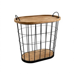 Wooden Iron <b>Wire</b> Adjustable Height Modern Oval Shape <b>Side</b> Coffee <b>Table</b> for Living Room and Garden - Product Image 1