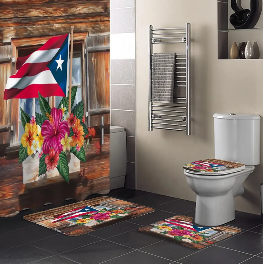 Puerto Rico Set Tutup Toilet Desain Katak 4 Buah Tirai Kamar Mandi