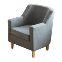 Minimalistischer Cremefarbener Stoffsessel, Ergonomischer Einzelsessel mit Umhüllter Rückenlehne und Leichtem Massivholzbein für Innenräume