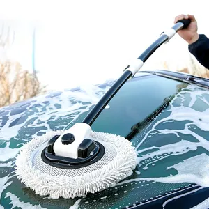 汽车清洁刷洗车刷伸缩长柄清洁拖把雪尼尔扫帚双刷头汽车配件