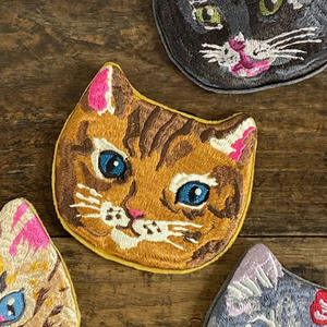 Porte-monnaie en tissu brodé avec illustration de chat Nathalie Le Let, style japonais, visage de chat, dessin animé, mignon, petit sac de rangement - Product Image 2