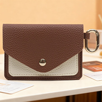 Dompet Minimalis Chic dengan Gantungan Kunci untuk Wanita Pria Kulit PU Bertekstur Dua Warna Tipis untuk Kartu Kredit Logo Kustom