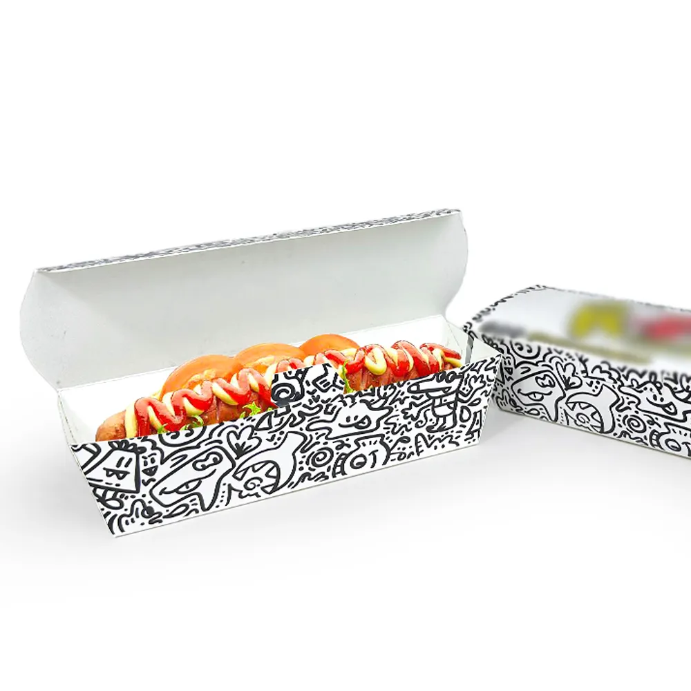 ZJPACK Recycle logo d'impression personnalisé Plateau à hot-dogs biodégradable Boîte d'emballage en carton pour hot-dogs