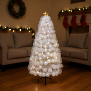 White Artificial Christmas <b>Tree</b> 180cm 230T <b>LED</b> <b>Lights</b> Warm Indoor Pine <b>Tree</b> With Snowflakes Standing Base - Product Image 2