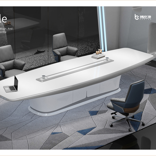 Modern Mfc White Smart Office Furniture Cable Manage System Power Socket Oval Luxury Board Meeting Conference Table