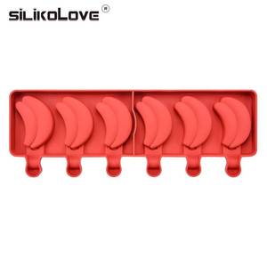 New 6-Cavity Banana-Shaped Silicone Cream with Popsicle Sticks, BPA-Free Fruit <b>Ice</b> <b>Pop</b> Tray Mold - Product Image 4