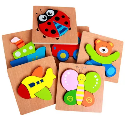 2023 juguetes juegos didacticos used Training Toys Kids Cartoon 3D Wooden toddler Animal Jigsaw Puzzles for kids