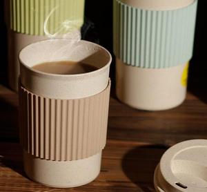 Gobelet écologique, tasse de voyage réutilisable, gobelet avec couvercle, portable, paille de blé, tasse à café, tasse à thé avec poignée en silicone - Product Image 6