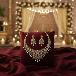 <b>Gold</b> Plated Alloy Zircon Kundan Bridal Ethnic Wedding Engagement Anniversary Gift Party Jewelry <b>Set</b> Choker Necklace Drop - Product Image 3