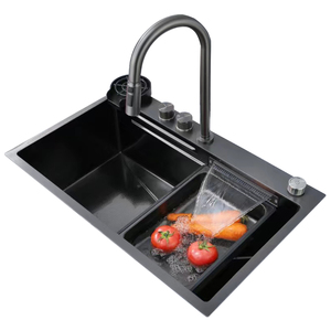 Nieuwe Stijl Waterval Ttg 304 Roestvrijstalen Gootstenen Multifunctionele Zwarte Gootsteen Met Uittrekbare Kraan Gootstenen - Product Image 1