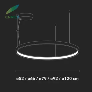 Siyah beyaz gümüş altın asma iç aydınlatma LED dairesel halka kolye ışık ile 0.48m ~ 7m çapı