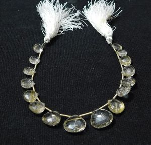 Perles briolette en quartz rutilé doré, perles briolette en quartz rutile doré, 8 mm à 13 mm, brin de 8 pouces. - Product Image 5