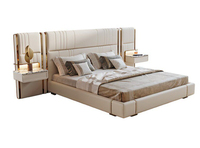 Lit de Luxe Italien Personnalisable en Cuir Capitonnée avec Rangement, Tête de Lit Large, Design Moderne pour Villa, Taille King Size - Prix Usine