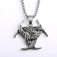 Kalung Lapis Emas 18k Baja Tahan Karat 316L Liontin Pria Viking Tanduk Tiga Kalung Simpul Celtic Tanduk Odin Perhiasan Hadiah