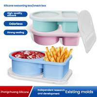 Contenant à sauce à double compartiment, tasse à trempette portable scellée avec couvercle, boîte de rangement pour condiments en silicone de qualité alimentaire pour assaisonnements