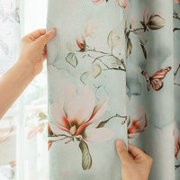 Tissu de rideau imprimé floral 100% polyester, motif de branche botanique terracotta, vendu au mètre