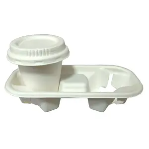 Bagasse Pulp Double Cup Holder Disposable Take Away Hot Drink 12oz Cup Coffee Shops Portable Sugarcane Cup Holder