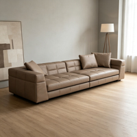 Ensemble de canapés carrés minimalistes en cuir véritable avec rembourrage en duvet d'oie, design moderne durable et écologique, pieds en métal pour salon