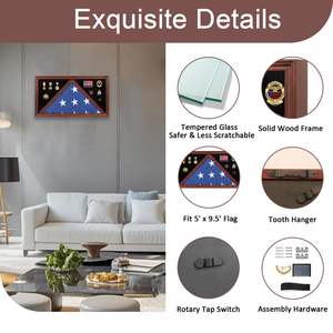 2026 vitrine de drapeau d'inhumation pour drapeau d'inhumation vétéran et médailles boîte d'ombre en bois massif avec rectangle en verre véritable acajou - Product Image 5