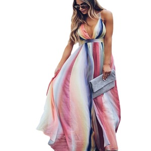 Superventas 2025 gasa transfronteriza impresión Digital Color gradiente sueño gran Swing vestido cintura verano - Product Image 5