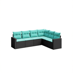 Ensemble de canapés de patio extérieur moderne en rotin noir, acier thermolaqué, meubles de jardin rembourrés, 7 places - Product Image 1