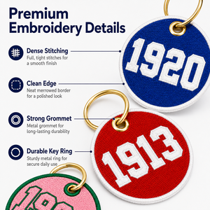 Llavero Personalizado Bordado para Hermandades, Etiqueta Redonda de Tela Estilo Universitario, Fundación Greek Life, Año 1908 1911, Personalizado al por Mayor - Product Image 2
