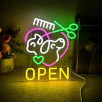 Enseigne néon ouverte pour toilettage d'animaux, lumière LED néon personnalisée, décoration murale pour animalerie, salon de toilettage, enseigne de magasin, luminosité réglable