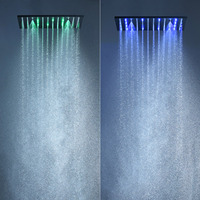 Ensemble de panneau de douche LED carré mural de 20 pouces avec jet de pluie, robinet thermostatique et jets latéraux