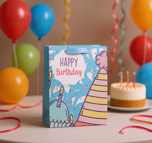 Sacchetto regalo di buon compleanno in carta stampata a 4 colori per feste e celebrazioni - Product Image 2