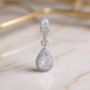 E4168 Orecchini in oro bianco con diamanti taglio a pera, colore D, diamante naturale, gioielli classici da sposa per donna - Product Image 2