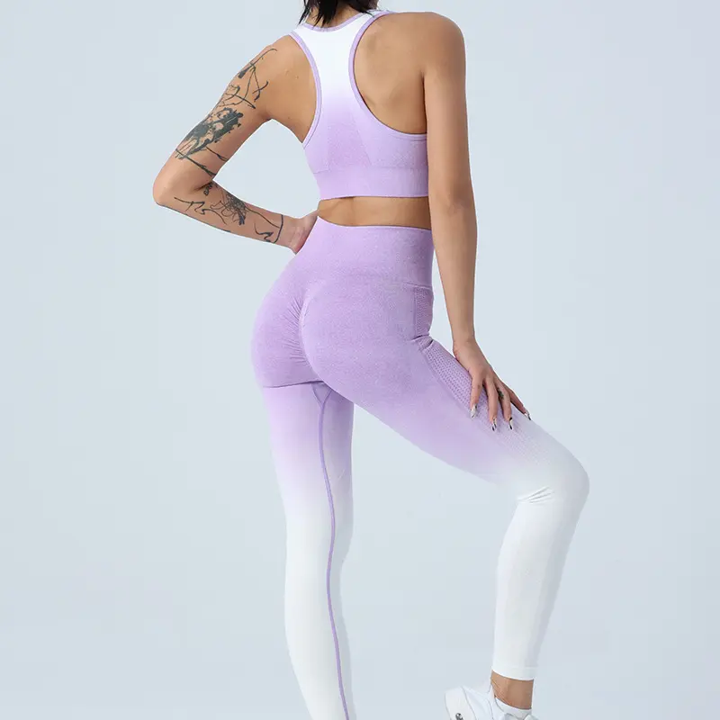 Ensemble de vêtements d'entraînement en plein air pour femmes, tenue de Yoga personnalisé doux sans couture, Tie Dye, dégradé, Scrunch, Fitness, vêtements de Yoga, prêt à être expédié