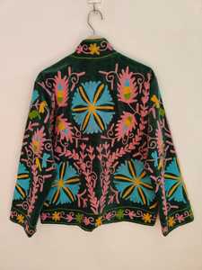 Cotton <b>Velvet</b> Suzani Embroidered <b>Jacket</b> Handmade Floral Folk Art Boho Ethnic Winter Coat For <b>Women</b> Vintage Statement Wear Gift - Product Image 6
