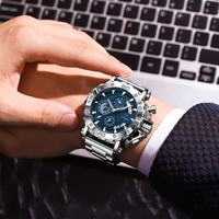 Montres à quartz pour hommes Poedagar 892, grande taille, étanches, chronographe, bracelet en acier inoxydable, lumineuses, montres de sport
