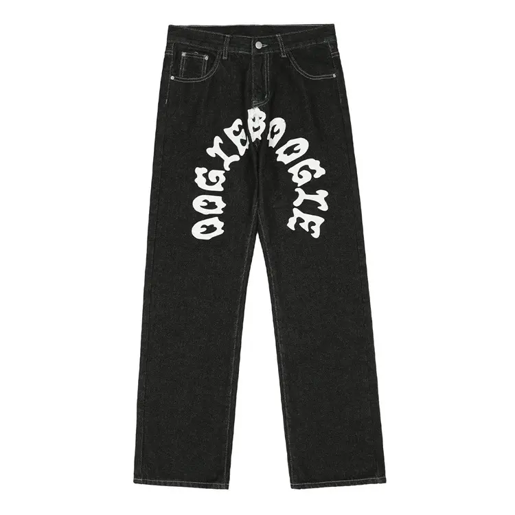 Xiaoxin Name Brand Print Logo Jeans Man Streetstyle Tapered Jeans Custom Denim Trousers Slim Ripped Black Jeans