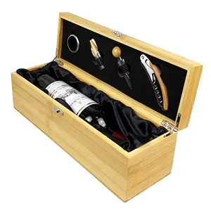 High Quality Red Wine Bottle Wooden Box And Wine Box Gift Set And Bamboo Wood Wine box Packaging And Single Bottle Packaging