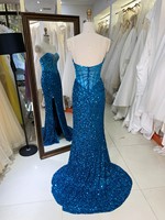 Robes de bal bleu sarcelle en gros 2026 2027 – Robe de soirée sirène à fente haute, ornée de cristaux et de sequins, avec corset – Fournisseur direct usine
