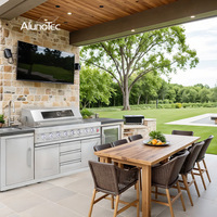 Cuisine extérieure AlunoTec, ensemble barbecue complet en acier inoxydable, îlot autoportant, comptoir avec revêtement en pierre
