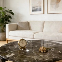 Table basse circulaire en marbre vert avec base en pierre, design moderne et luxueux, meubles en pierre naturelle, table d'appoint, table centrale