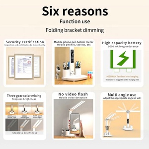 Đôi đầu USB Dimmable <span class=keywords><strong>LED</strong></span> bàn đèn cảm ứng có thể gập lại bảng đèn với lịch nhiệt độ ánh sáng ban đêm cho nghiên cứu đọc sách - Product Image 6