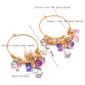 Pendientes de Aro con Perlas Naturales de Agua Dulce para Mujer, <span class=keywords><strong>Plata</strong></span> de Ley 925, Pendientes Colgantes con Borlas Coloridas - Product Image 6