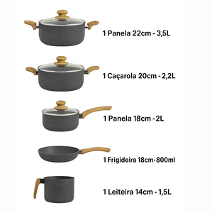 Juego de Ollas y Sartenes Modernas de Cerámica con Revestimiento de Mármol, Tapas de Vidrio, Asas de Baquelita, Antiadherentes, de Aluminio, Aptas para Inducción y Lavavajillas - Product Image 6