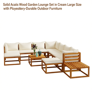 Ensemble de salon de jardin en bois d'acacia massif, couleur crème, grande taille, meubles d'extérieur durables - Product Image 1