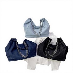 Bolso de Hombro Tipo Tote de Lona Vaquera de Color Sólido Vintage para Mujer, Hecho a Mano, Simple, Elegante, con Bolsillo para Jeans - Product Image 1