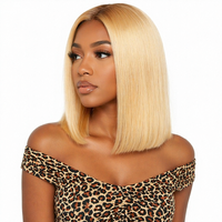 Perruque en cheveux humains avec dentelle frontale 13x4 |   Perruque blonde courte en cheveux brésiliens Remy |   Perruque courte et droite pré-épilée sans colle